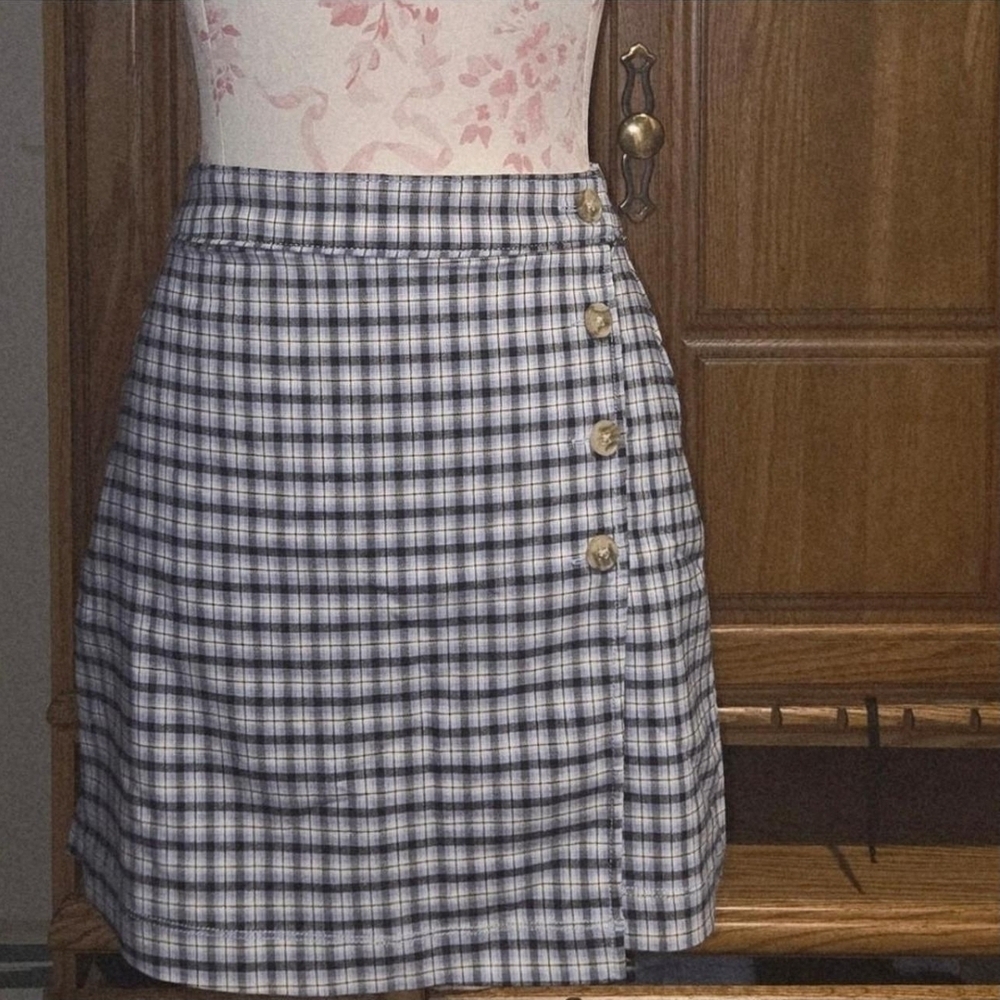 Hollister Blue and Black Checkered A-Line Skirt